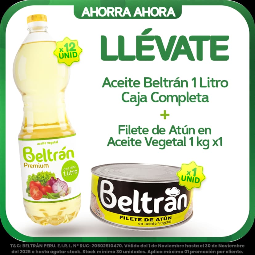 Aceite Beltrán 1 Litro Caja completa - Filete de Caballa 12 Uni x 1kg