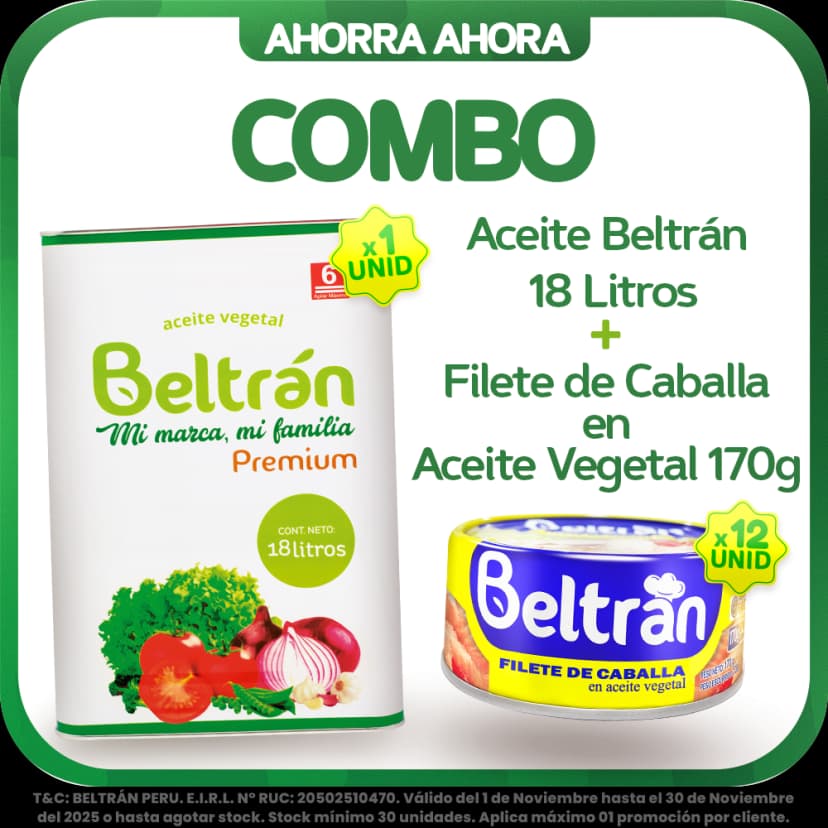 Aceite Beltrán 18 Litros + Filete de Caballa 12 Uni