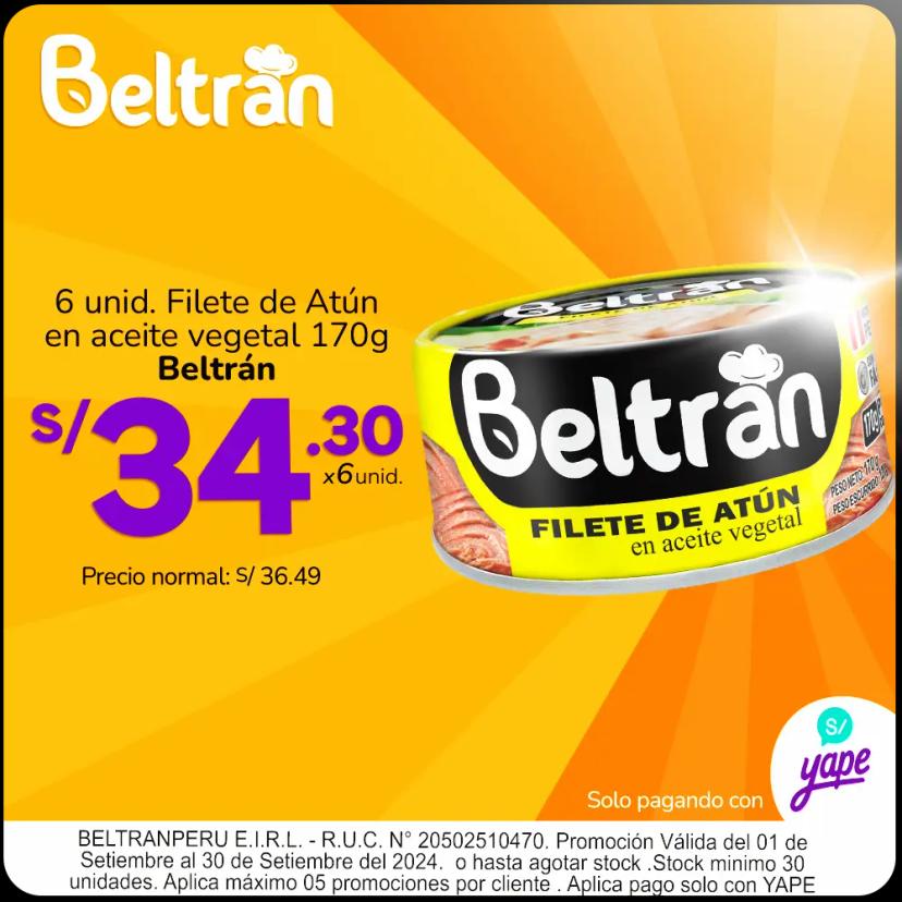 SIX PACK de Filete de Atún Beltrán en Aceite 170 gr - PROMO YAPE