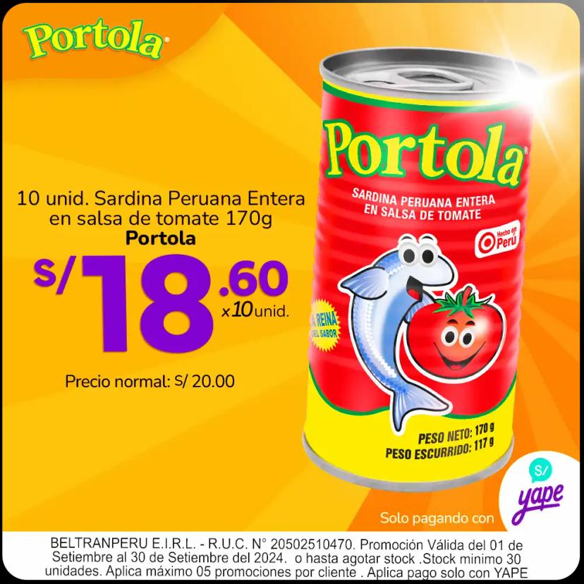 10 Unidades de Sardina Peruana en Salsa de Tomate Portola de 170 gr - PROMO YAPE