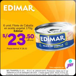 SIX PACK de Filete de Caballa Edimar en Aceite 170 gr – PROMO YAPE