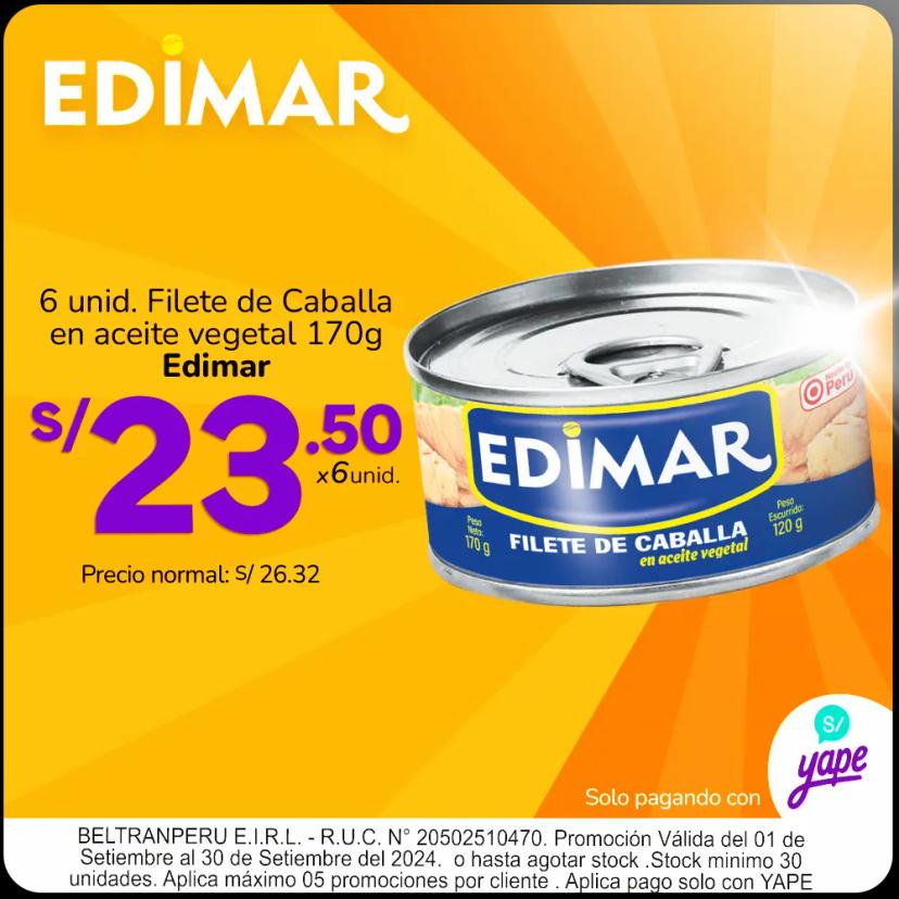 SIX PACK de Filete de Caballa Edimar en Aceite 170 gr - PROMO YAPE