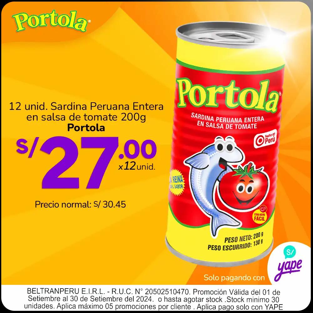 1 Docena de Sardina Peruana en Salsa de Tomate Portola de 200 gr - PROMO YAPE