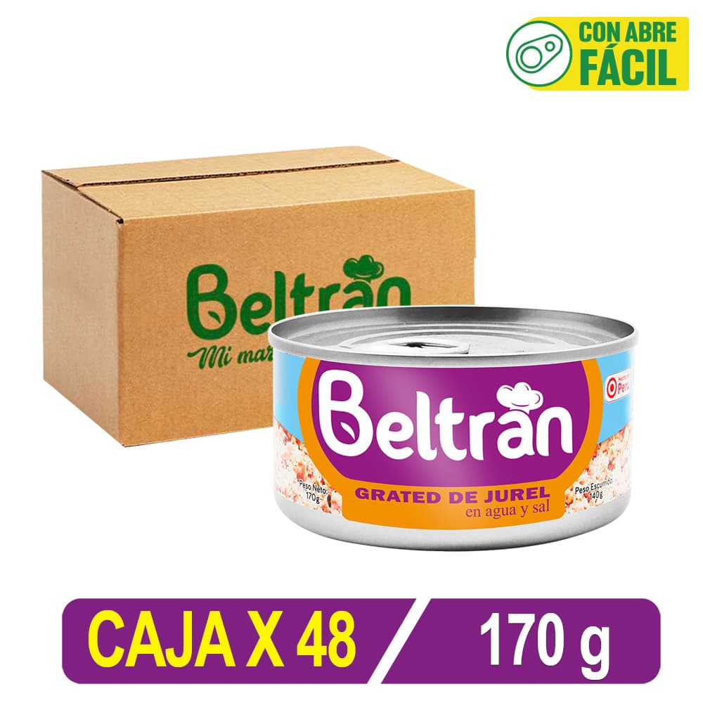 Grated De Jurel Beltrán En Agua Y Sal 1/2 Lb 170 Gr Caja X 48 Uni