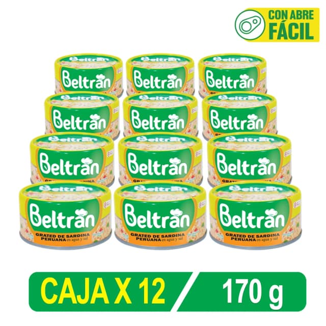 Grated De Sardina Peruana Beltrán En Agua Y Sal 1/2 Lb 170 Gr. Caja X 12 Uni