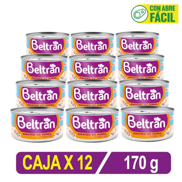 Grated De Jurel Beltrán En Agua Y Sal 1/2 Lb 170 Gr Caja X 12 Uni