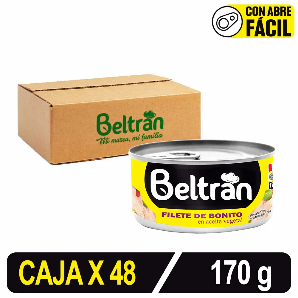 Filete De Bonito Beltrán En Ac. Vegetal 1/2 Lb 170 Gr Caja X 48 Uni