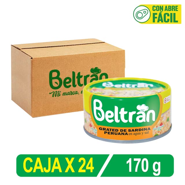 Grated De Sardina Peruana Beltrán En Agua Y Sal 1/2 Lb 170 Gr. Caja X 24 Uni