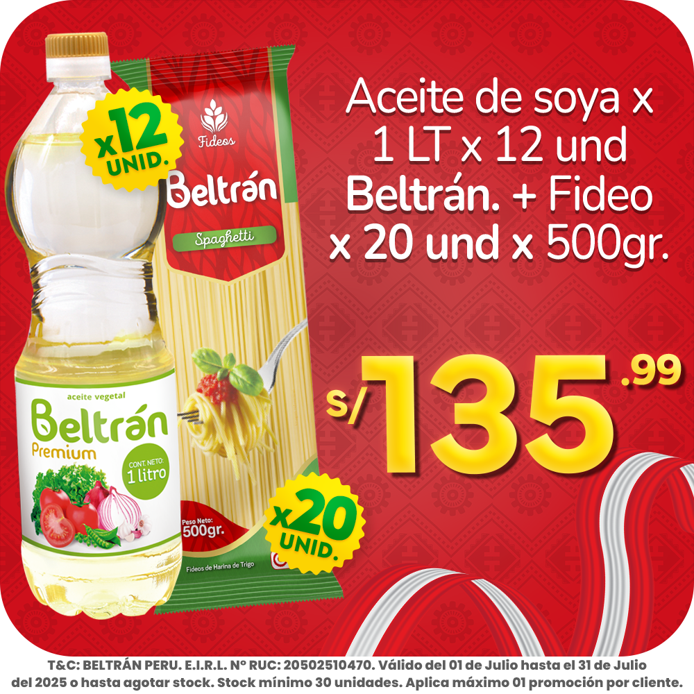 Aceite Vegetal Beltrán Galón de 5 litros +1 filete de Atún 1kg Belini