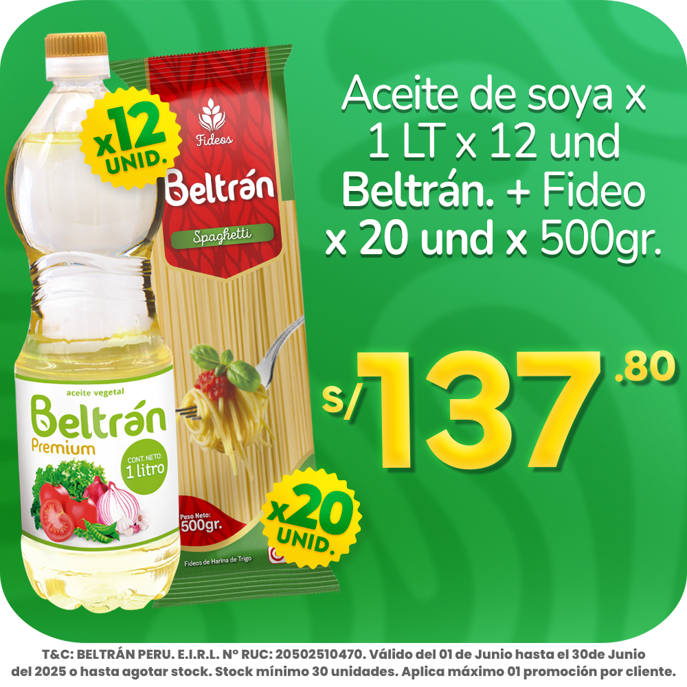 Aceite Vegetal Beltrán Galón de 5 litros +1 filete de Atún 1kg Belini